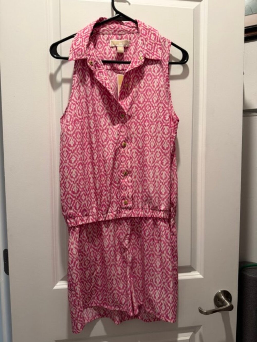 Michael Kors Romper Pink/White/Gold snaps Medium NWT
